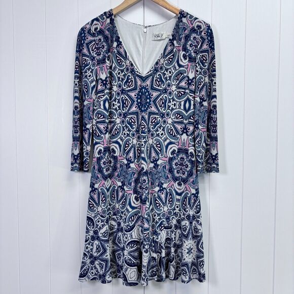 Eliza J Women Geometric Hippie Gogo Psychedelic Mini Dress Size 8 Boho Indie - Picture 1 of 8
